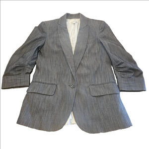Women's Calvin Klein Gray Heathered Blazer 3/4 Ruched Cuffed Sleeves Size 6